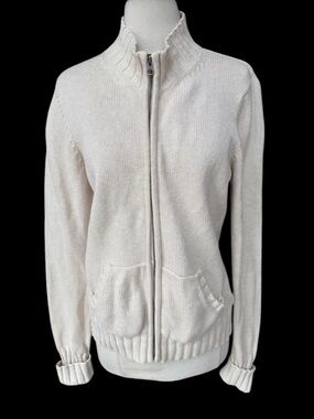Y2K Gap Factory Outlet 100% Cotton Light Beige Full‎ Zip Cuffed Wrist Cardigan